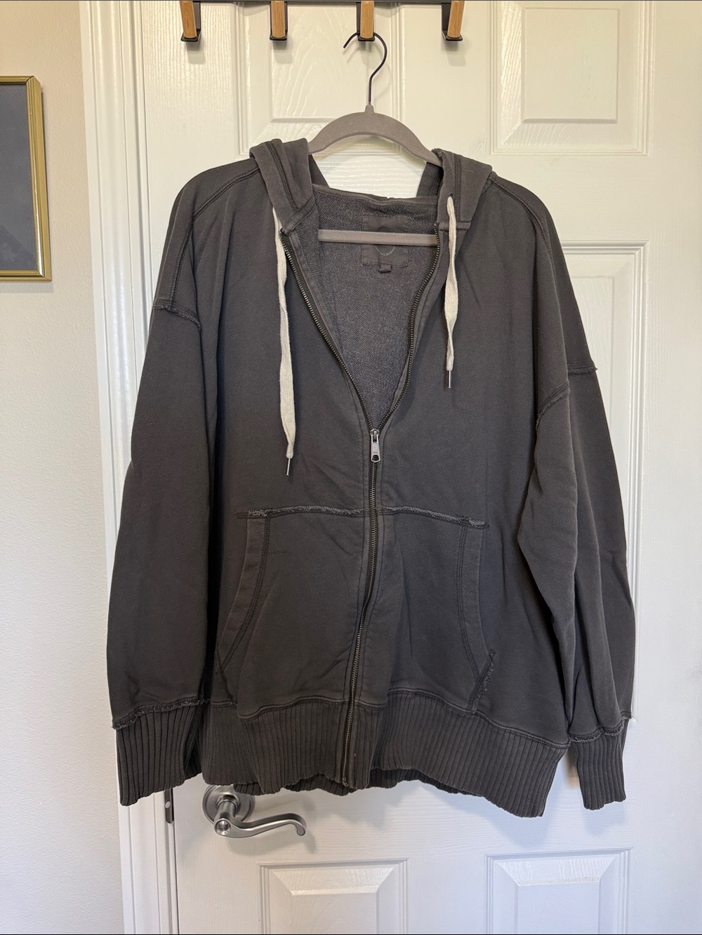 Aerie Women’s Zip-Up Hooded Sweater - Dark Charcoal heavy weight pockets Sz XL